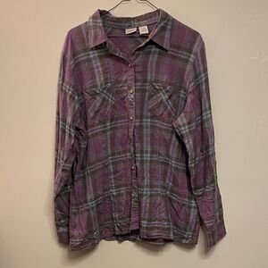 L.L. Bean Purple Plaid Button Down Shirt size Large
